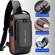 Anti-Theft Combination Lock Sling Bag – Waterproof Crossbody Chest Bag with USB Charging Port